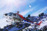 Helicopter flying over snowy landscape